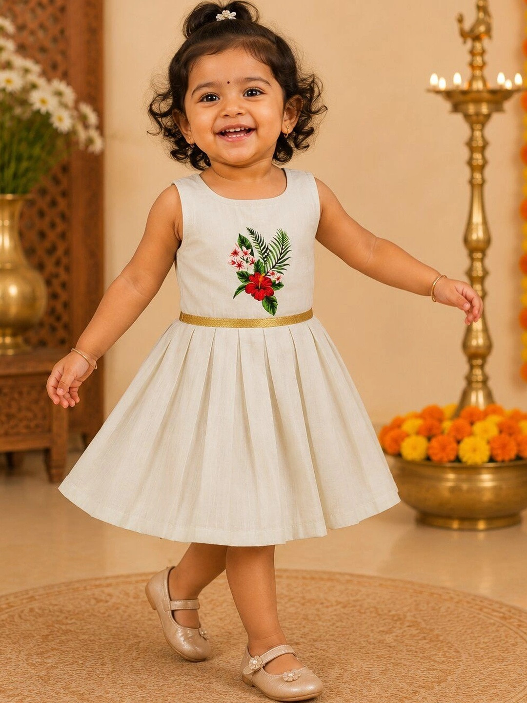 Sethukrishna Infant Girls Printed Fit & Flared Ethnic Dress