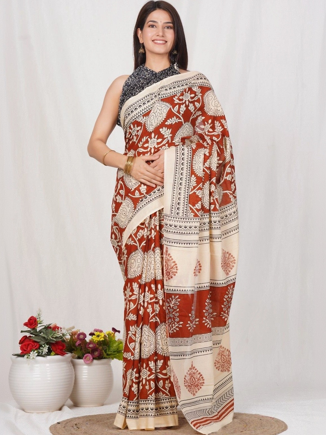 Shivya Kalamkari Pure Cotton Bagru Saree