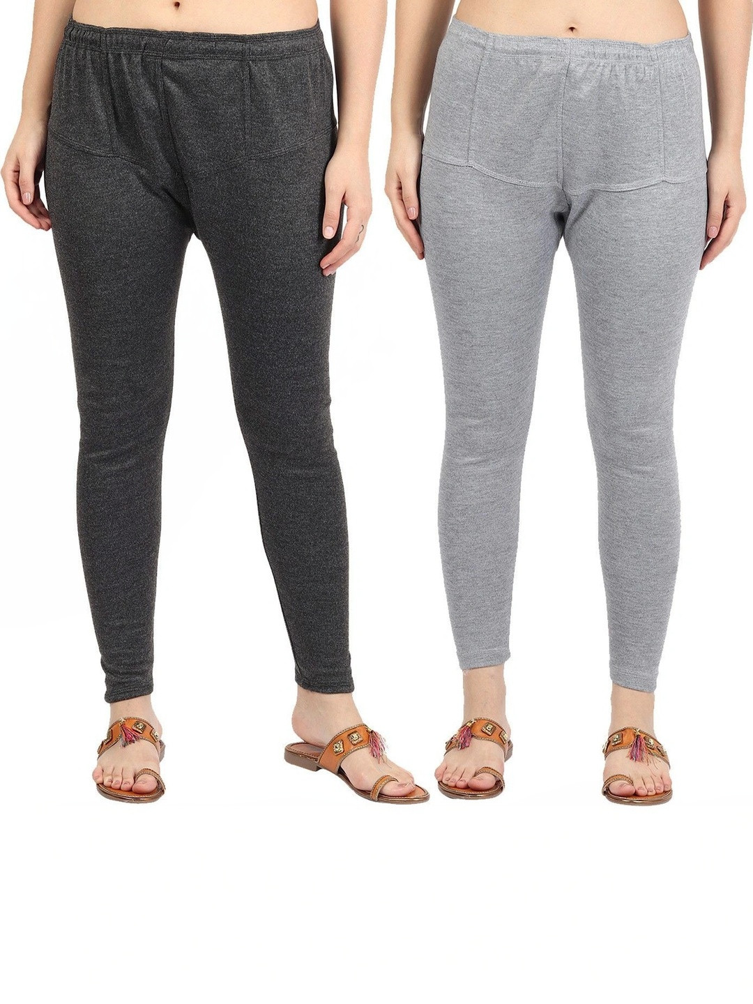 Hookspin Women Pack of 2 Grey Solid Wool Leggings