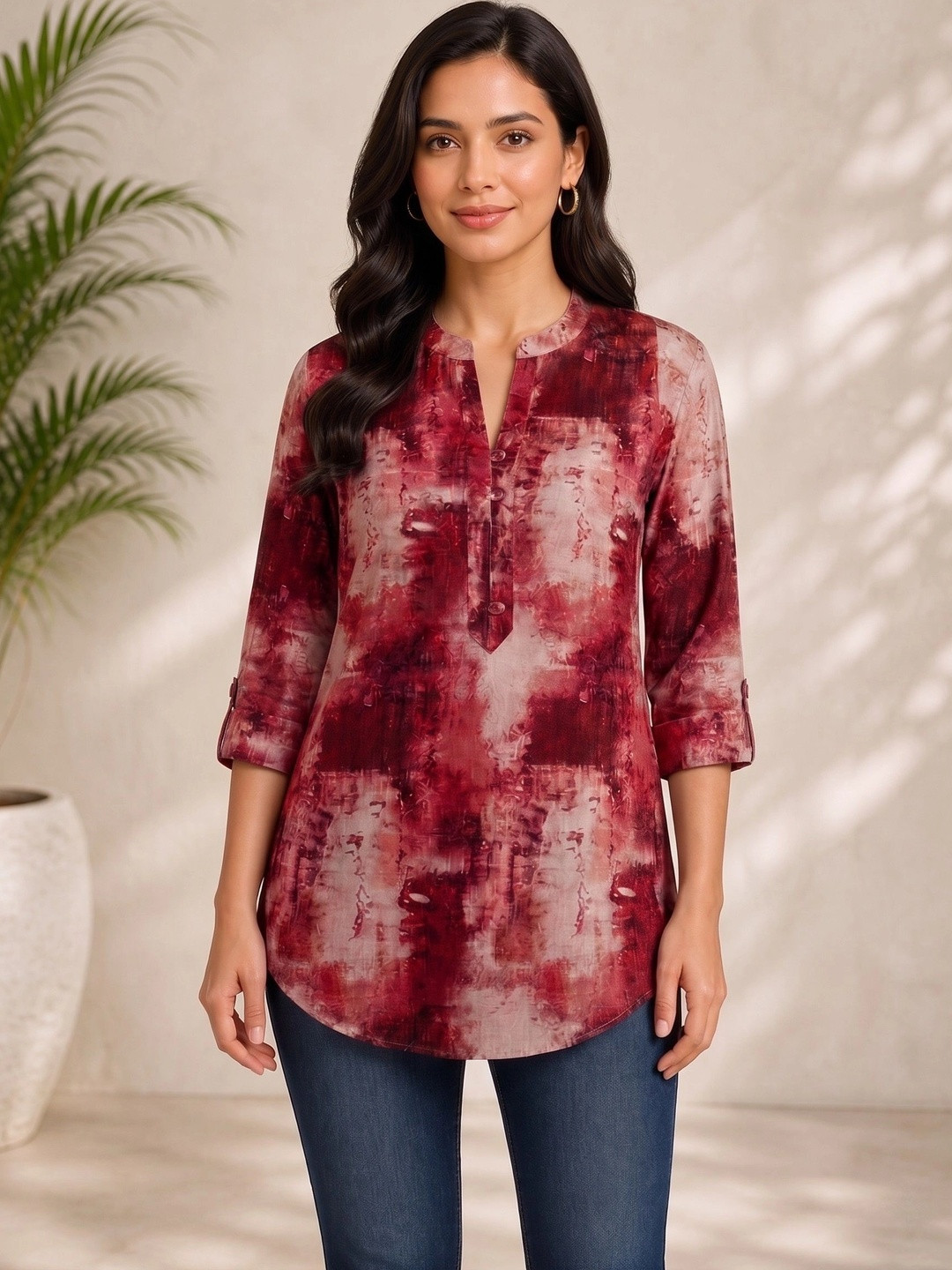 KAYRAAH Floral Printed Shirt Collar Kurti