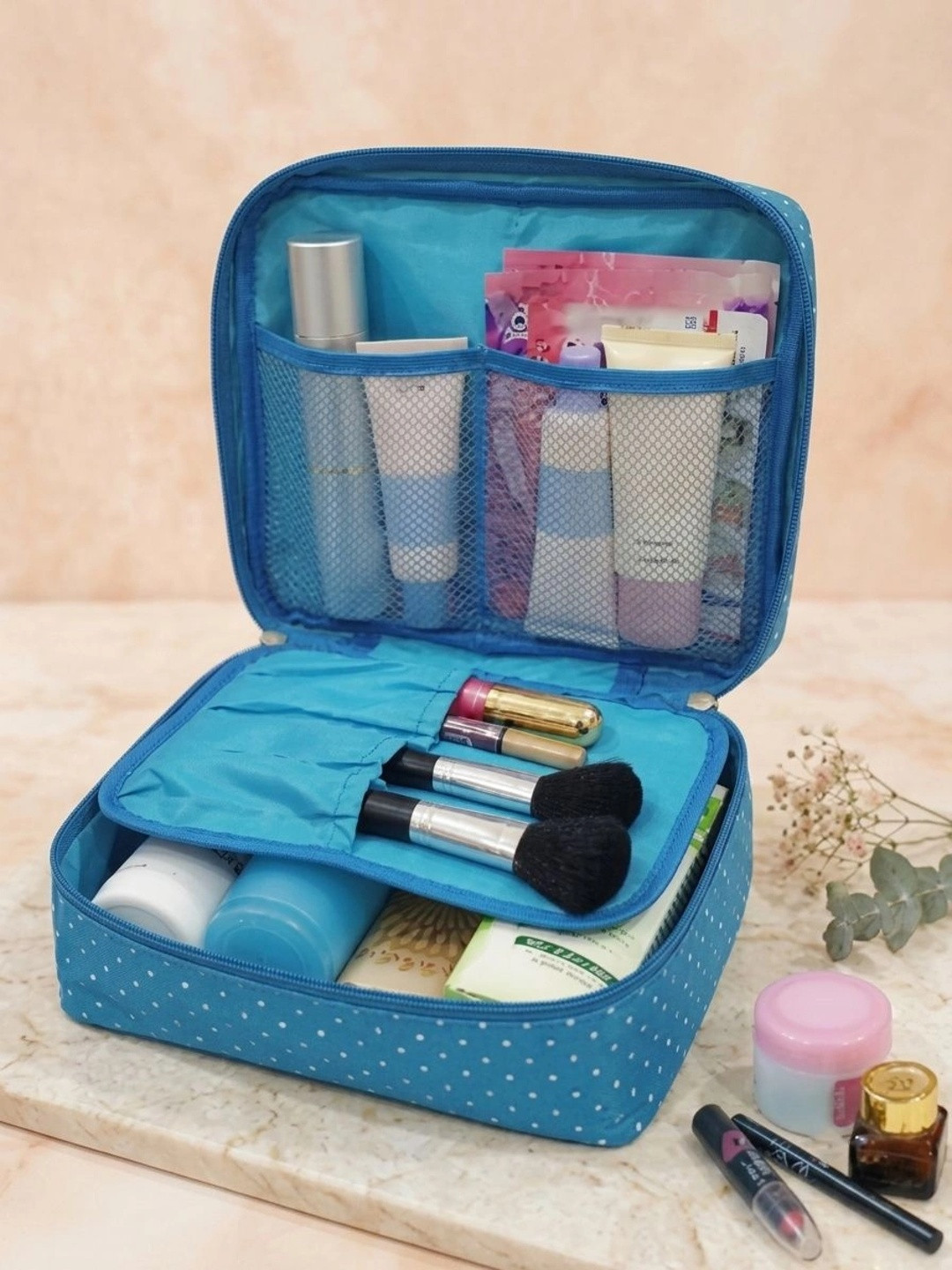 atorakushon Sky Blue & White Printed Makeup Storage Bag Jewellery Organisers