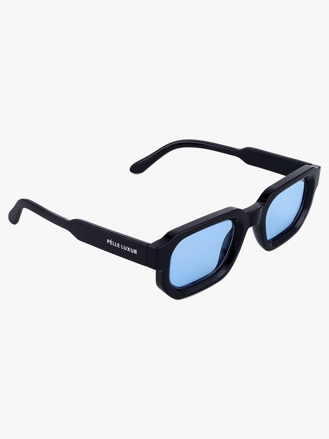 PELLE LUXUR Men Blue Lens & Black Square Sunglasses with