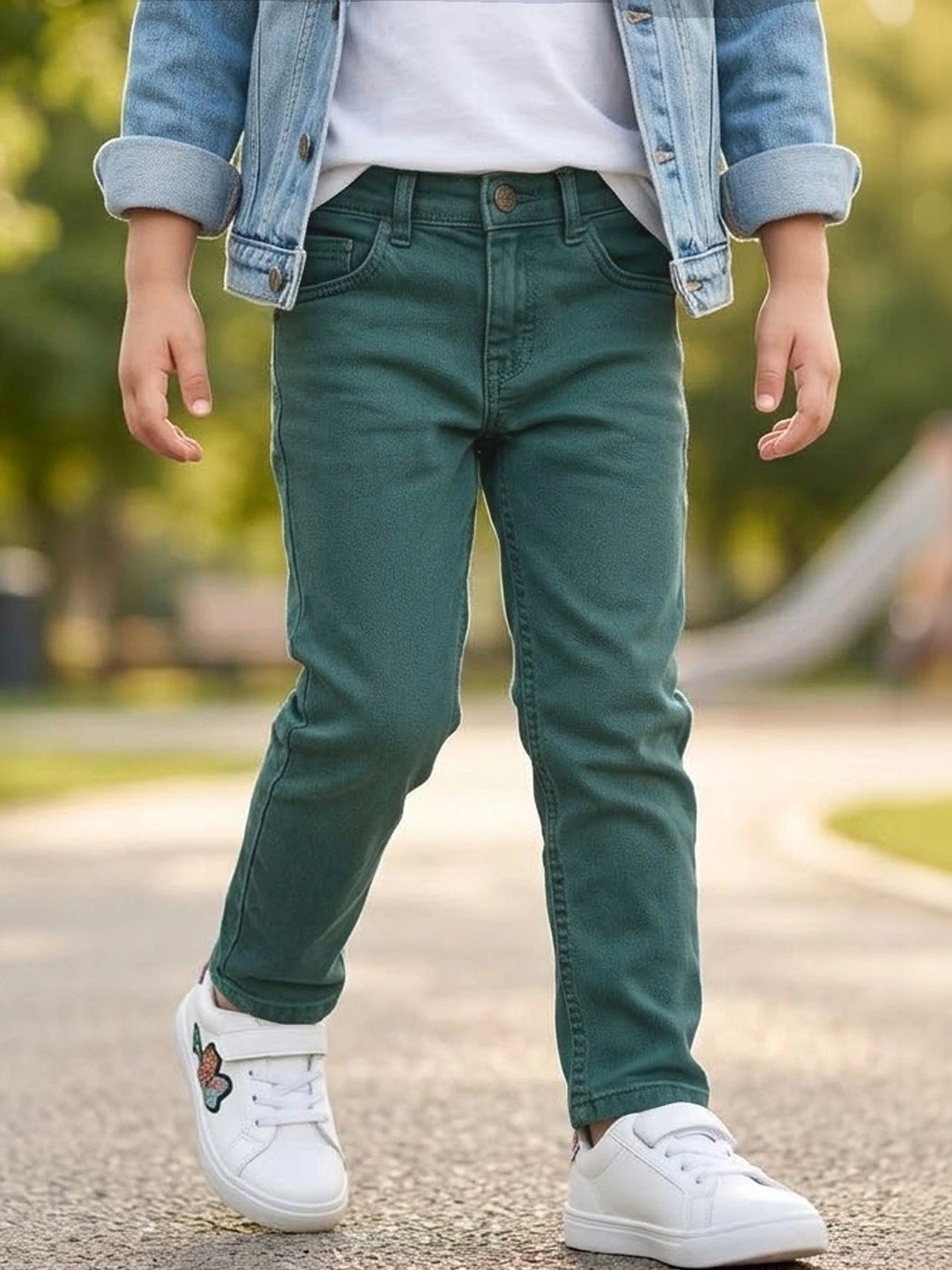 Urbano Juniors Boys Washed Green Slim Fit Mid-Rise Stretchable Denim Jeans