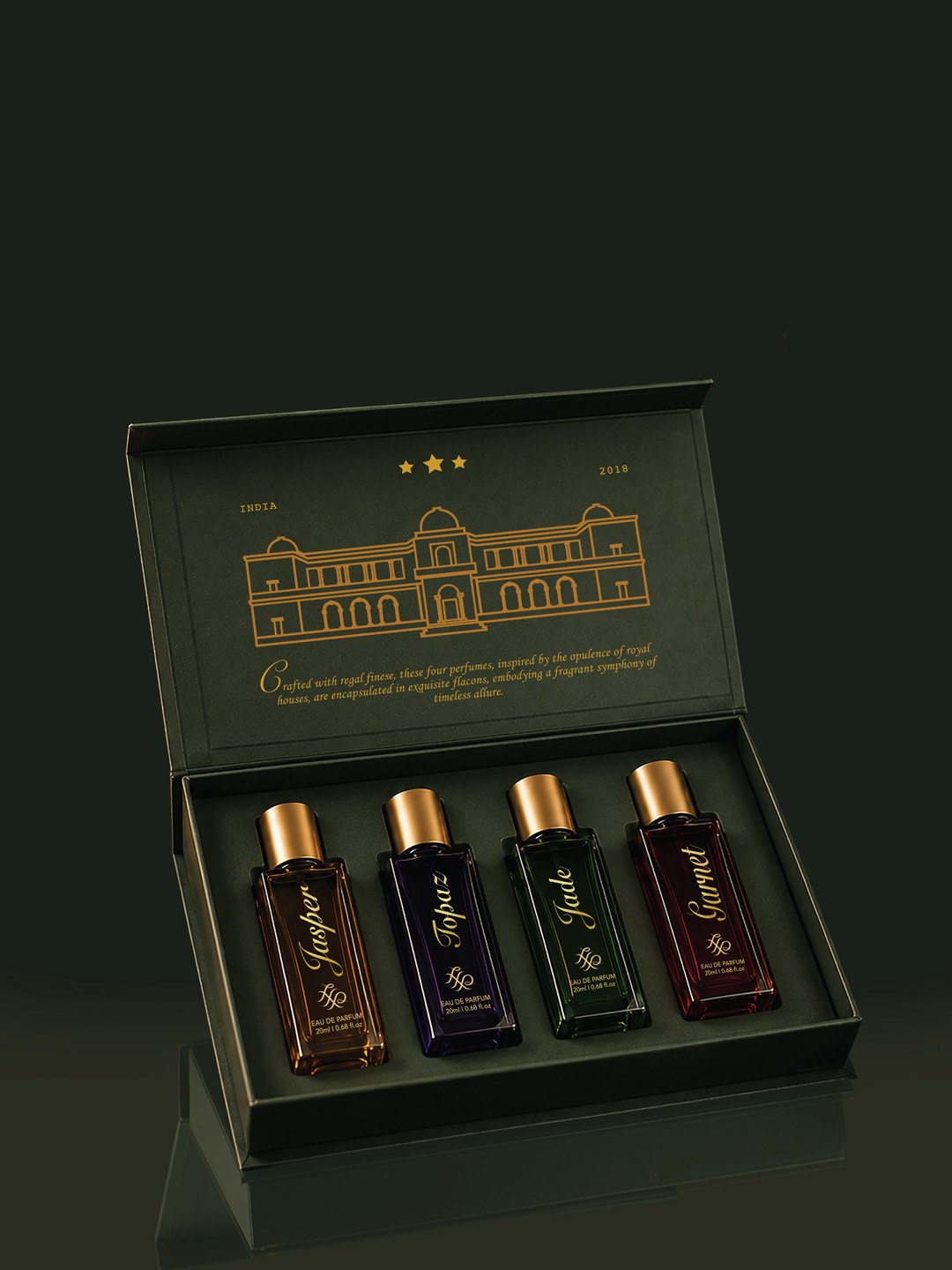House of Pataudi Topaz-Jade-Garnet & Jasper Set Of 4 Eau De Parfum - 20ml Each