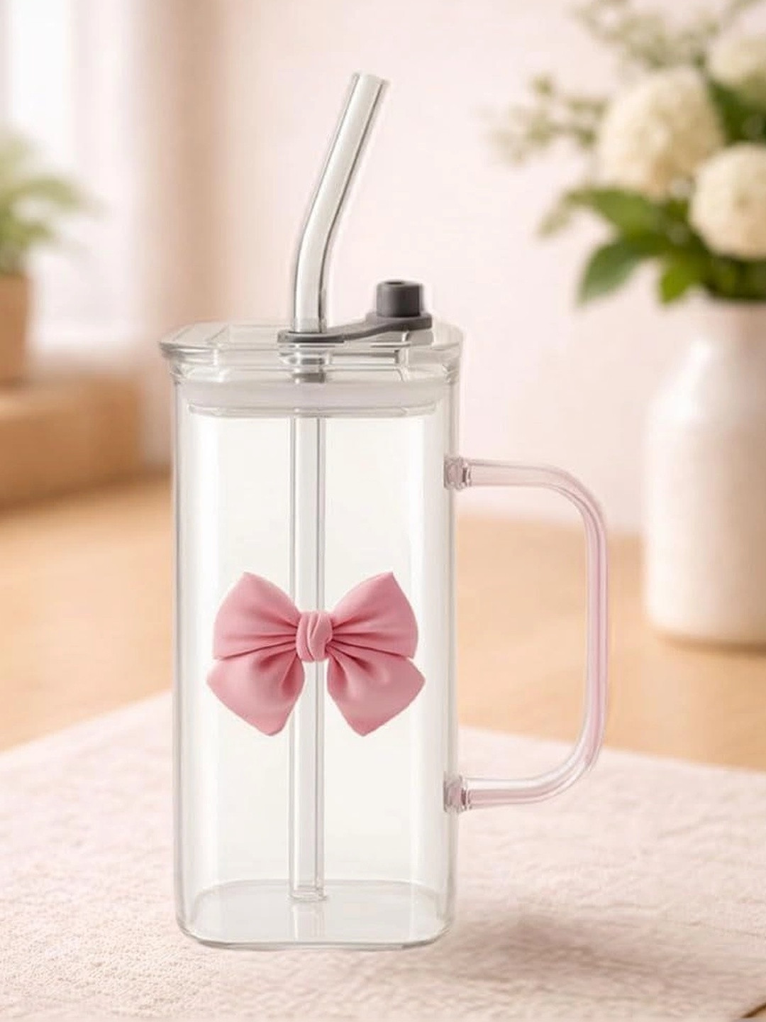 Rioware Pink & Transparent Glass Water Bottle