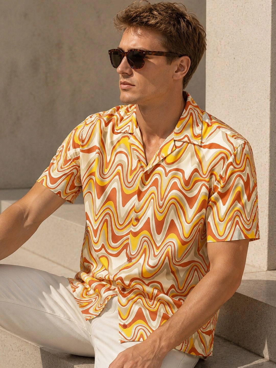 Hancock Relaxed Fit Abstract Printed Cuban Collar Casual Shirt