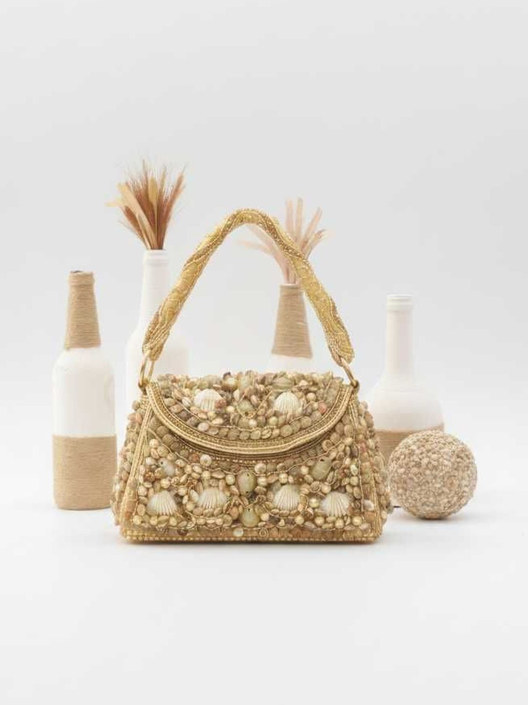 CHICLOSET Embellished Small Structured Handheld Bag