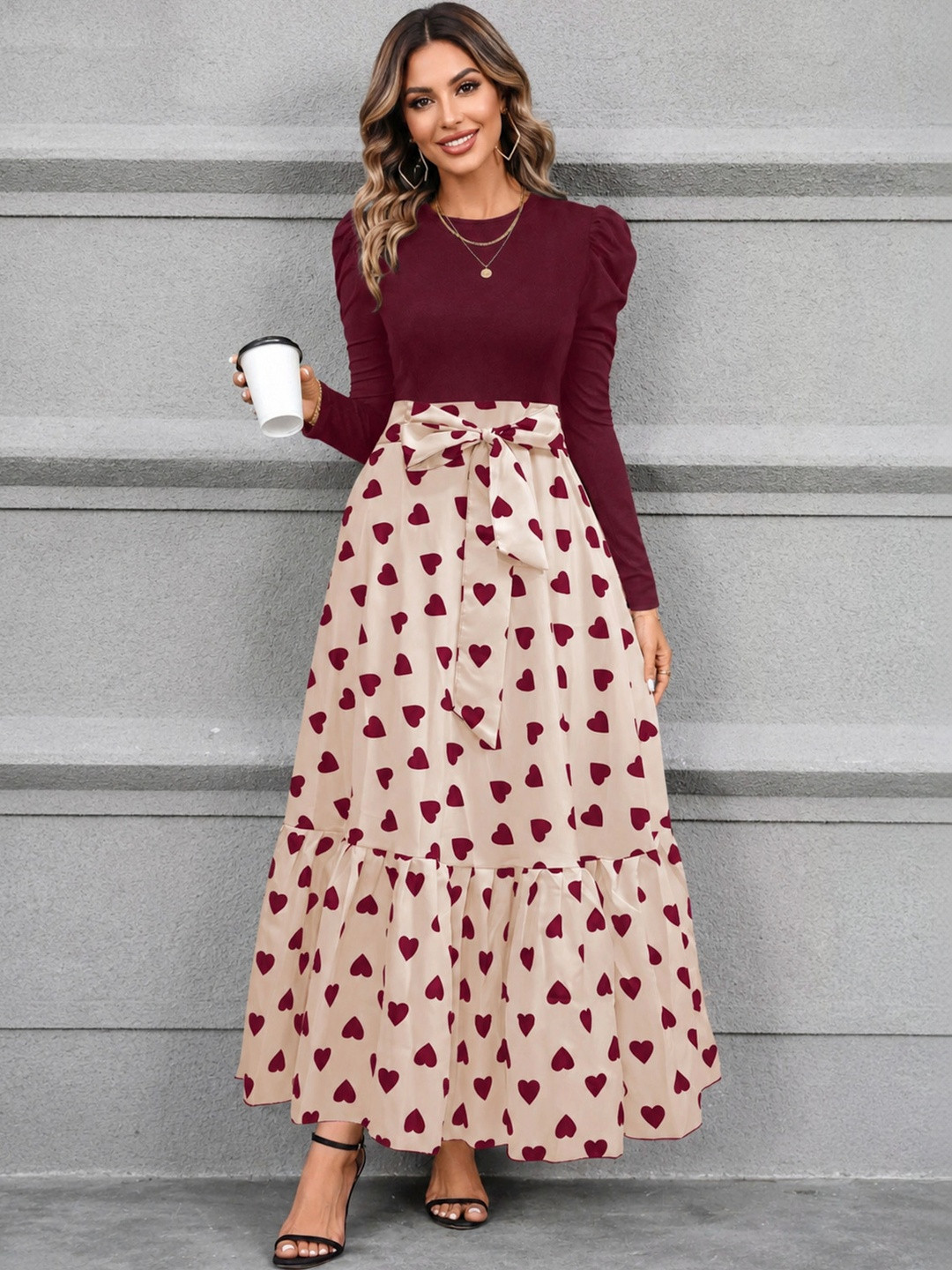 RR STUDIO Print Puff Sleeve A-Line Maxi Dress