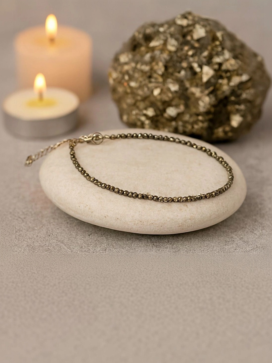 TRUEBUY Natural Pyrite Beaded Minimalist Adjustable Bracelet