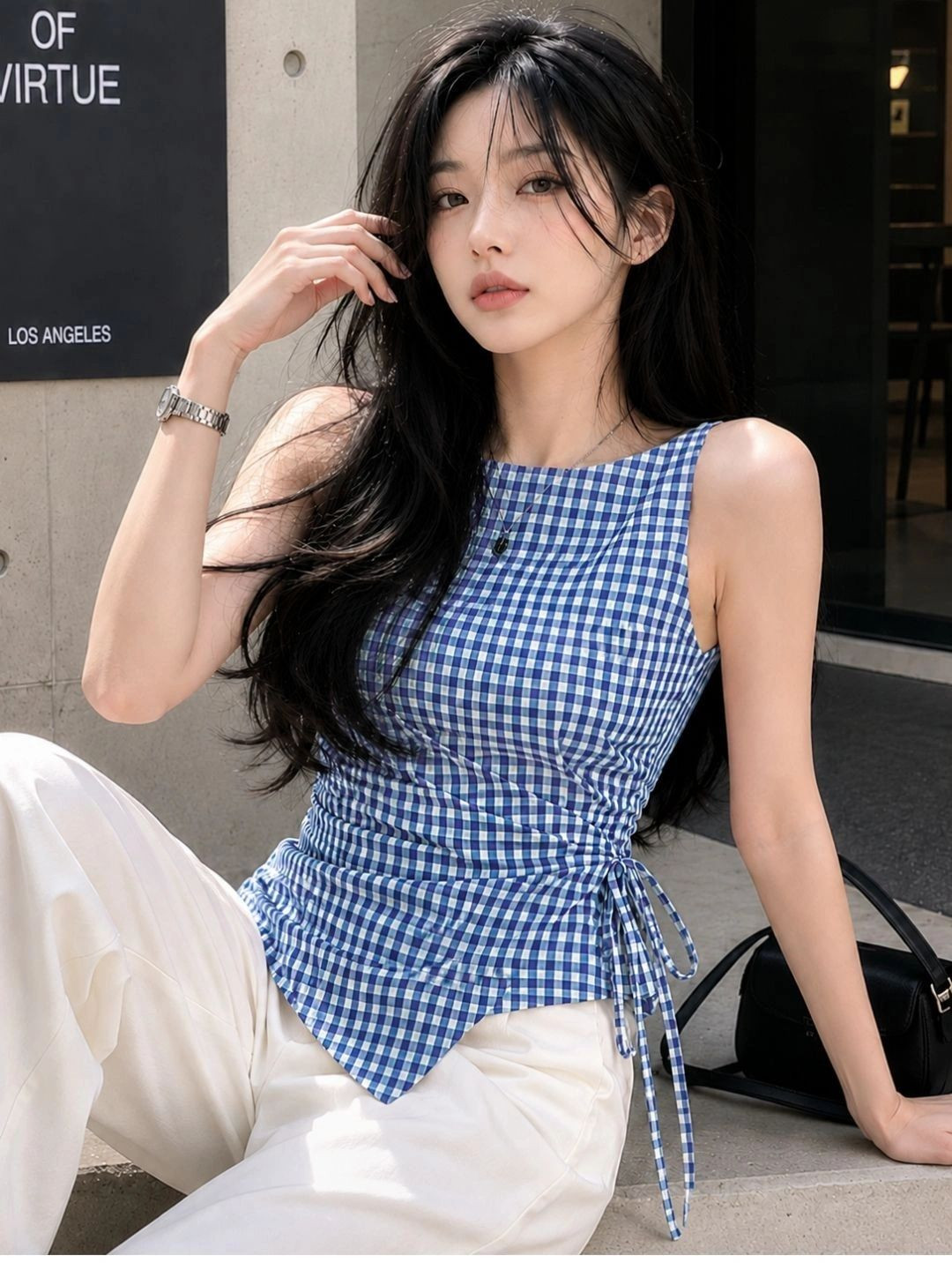 EZLIA Checked Wrap Crop Top