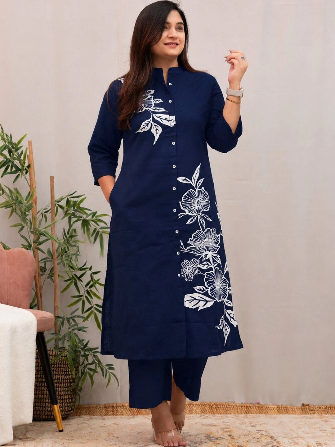 ZELA Women Floral Printed Regular Pure Cotton Kurta with Trousers