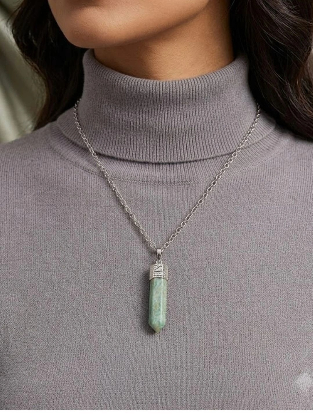 Shubhanjali Unisex Silver-Plated Ruby Zoisite Quartz Pencil Pendant