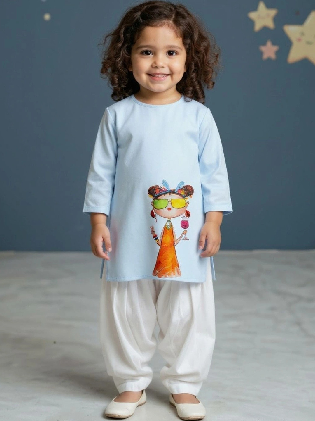 KALINI Girls Printed Regular Pure Cotton Kurta with Patiala