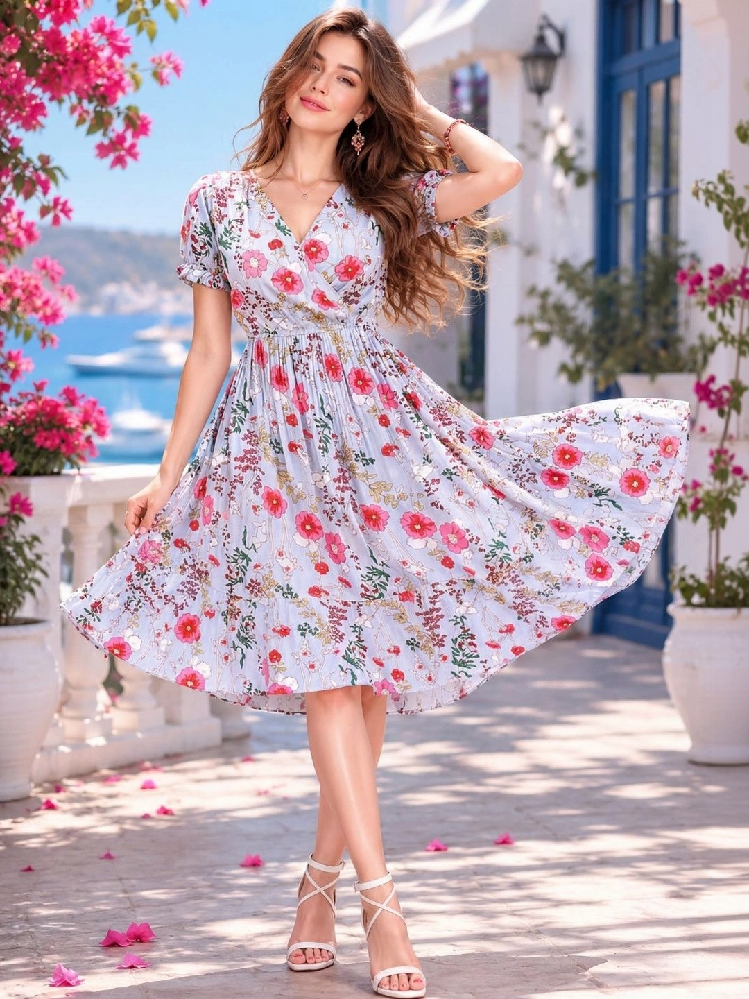 Sera Floral Print Puff Sleeve A-Line Dress