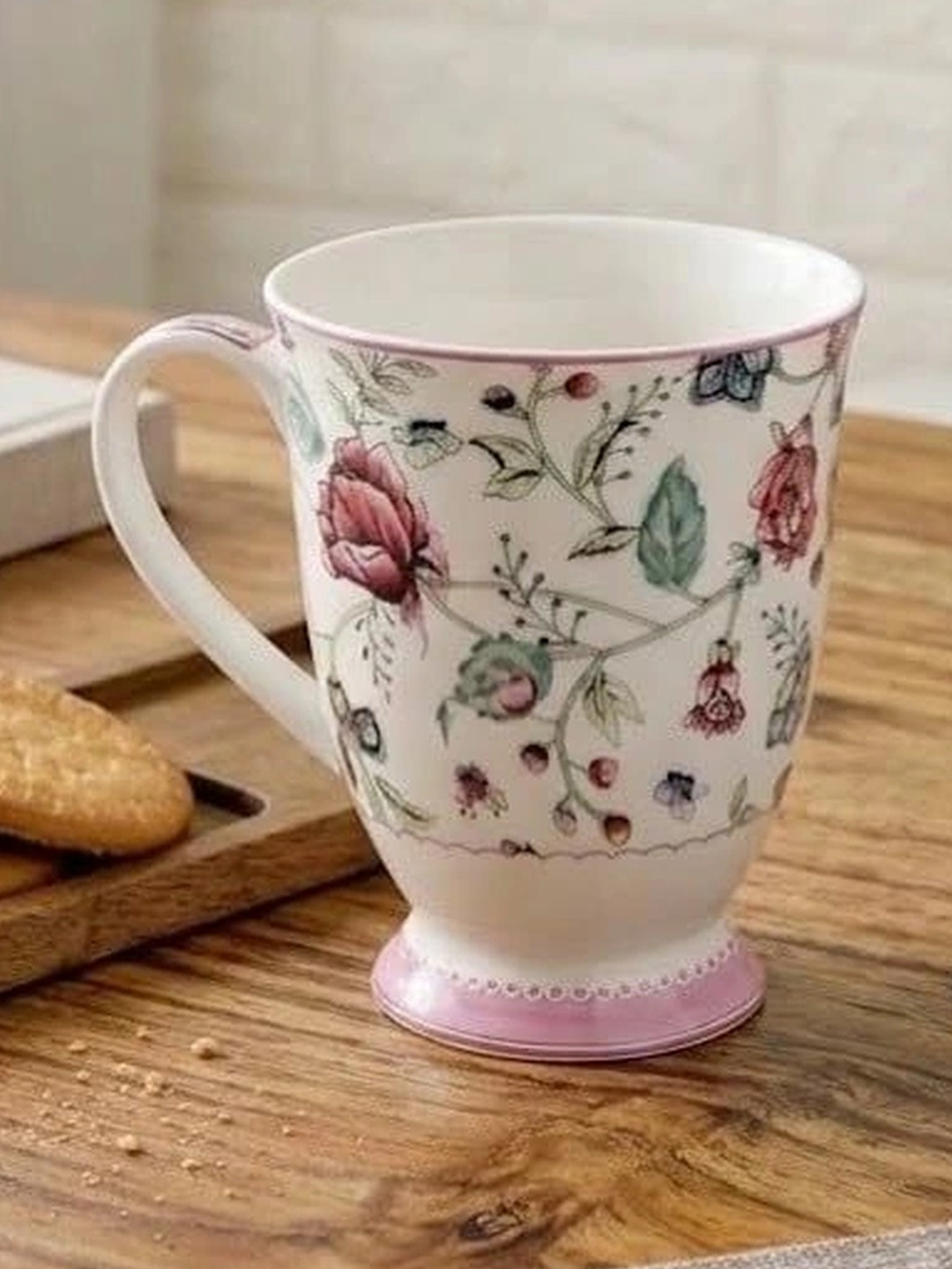 Femora Set of 2 Vintage Floral Ceramic Coffee Mugs Pink Rose Botanical 300 ml