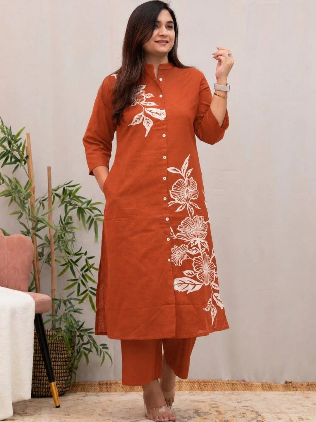 ZELA Women Floral Printed Regular Pure Cotton Kurta with Trousers