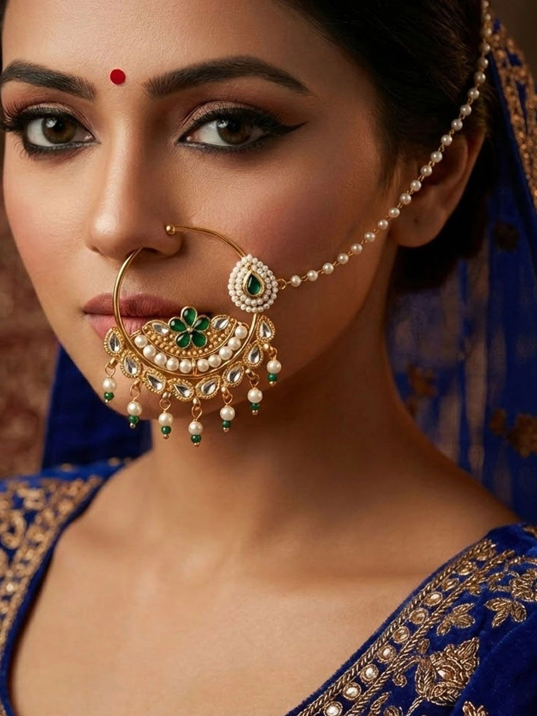 VAMA Gold-Plated Pearls Chained Nosepin