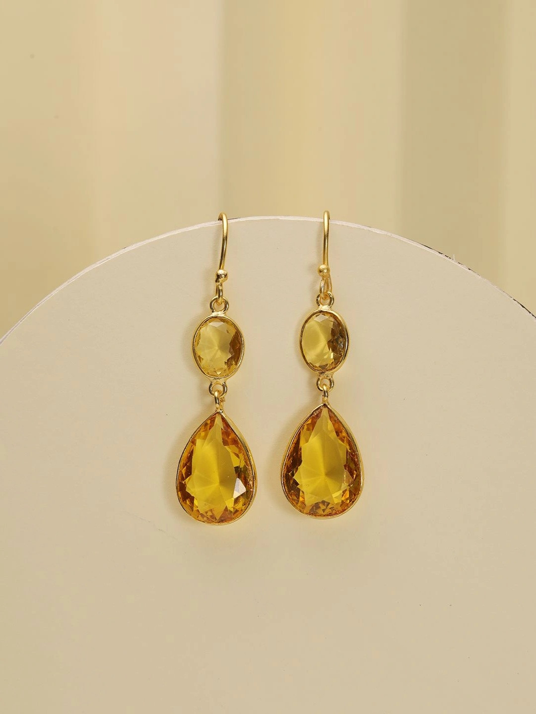 Saraf RS Jewellery Gold-Plated American Diamond Studded Teardrop Shaped Drop Earrings