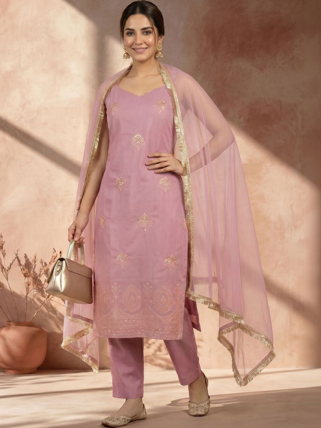 AVANSHEE Women Ethnic Motifs Embroidered Regular Kurta with Trousers & With Dupatta