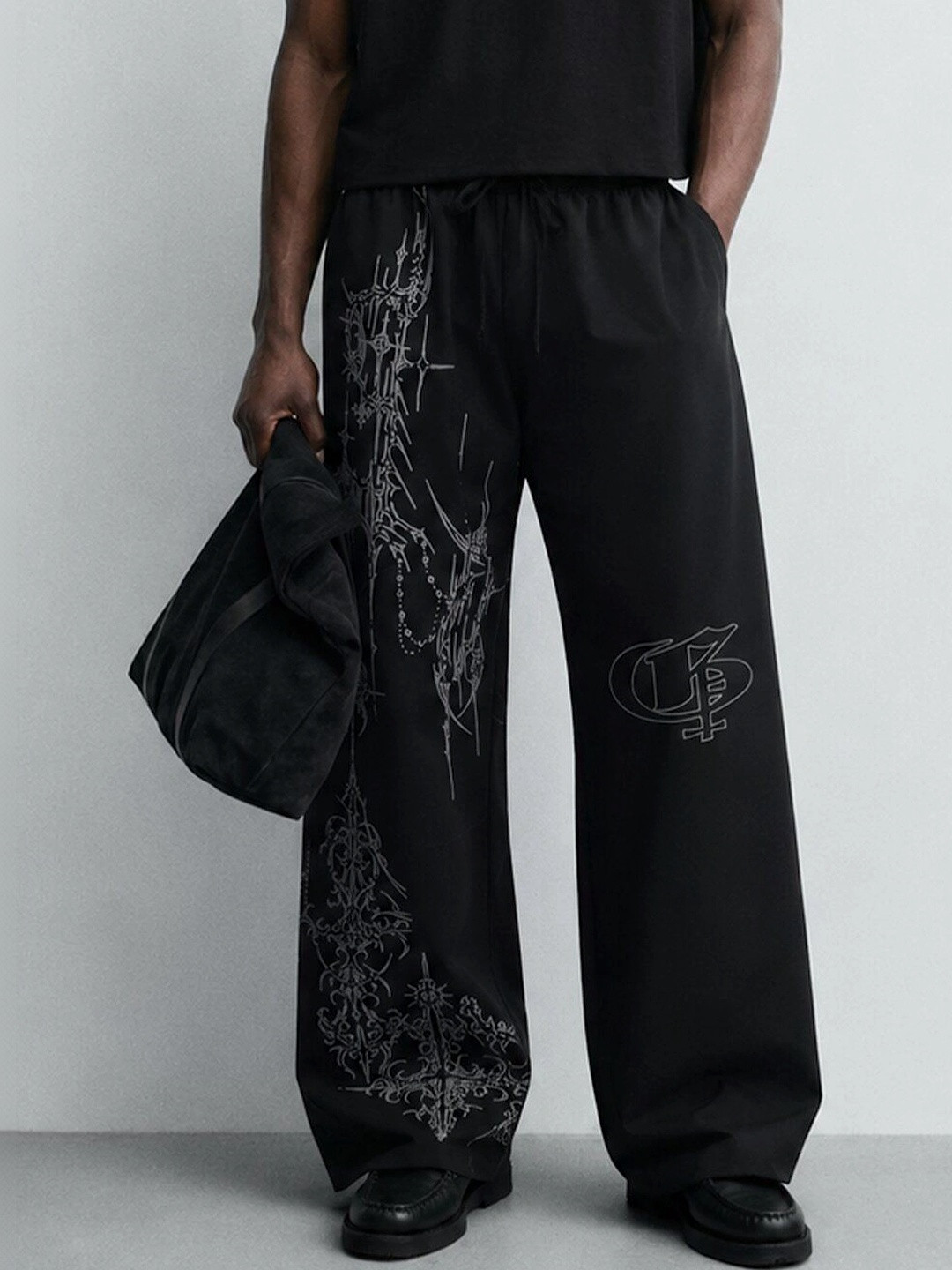 GENRAGE Unisex Printed Pure Cotton Straight-Fit Baggy Track Pants
