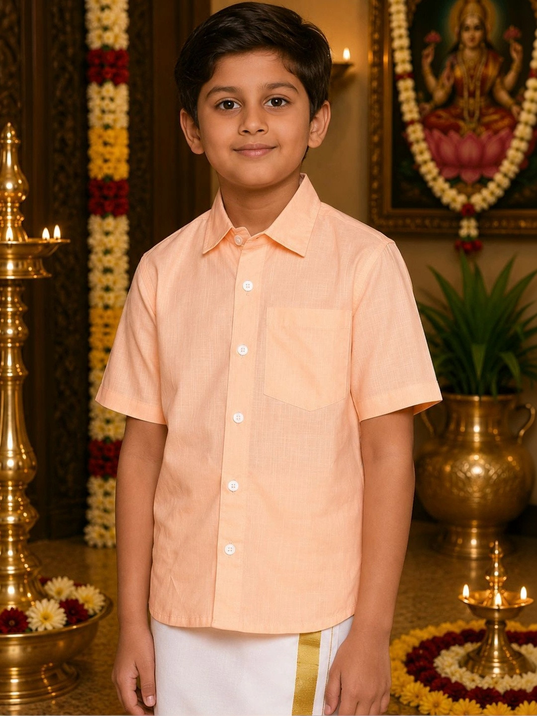 Sethukrishna Boys Peach-Coloured Classic Formal Shirt