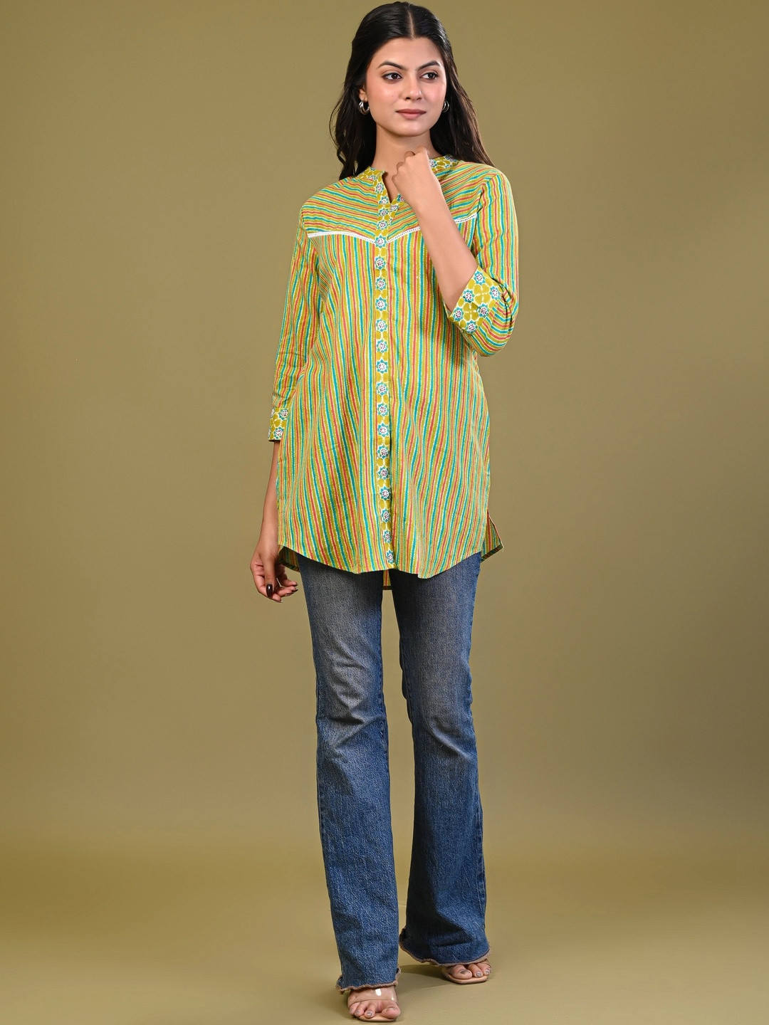 KRIFTEE Striped Ethnic Cotton Top