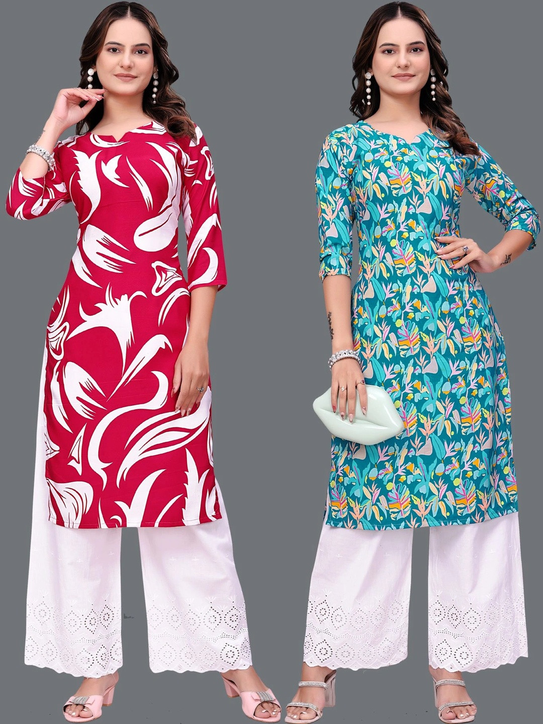 MANDIV FASHION Botanical Printed Boat Neck Pure Crepe Kurti