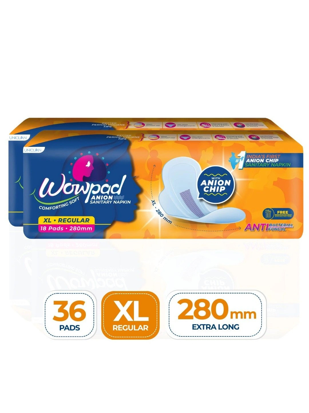 Wowpad Anti-Bacterial & Rash-Free Comfort Sanitary- XL- 36 Pads