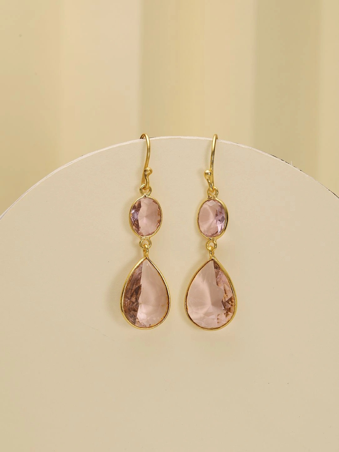 Saraf RS Jewellery Gold-Plated American Diamond Studded Teardrop Shaped Drop Earrings