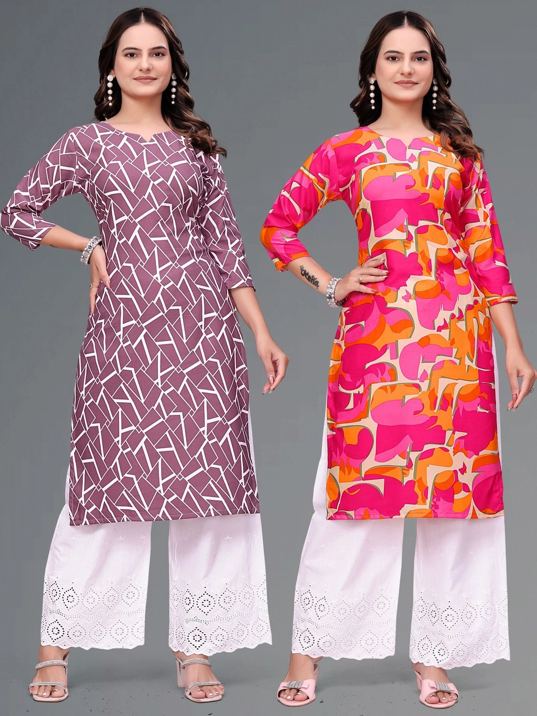 MANDIV FASHION 2 Pcs Printed Pure Crepe Kurti