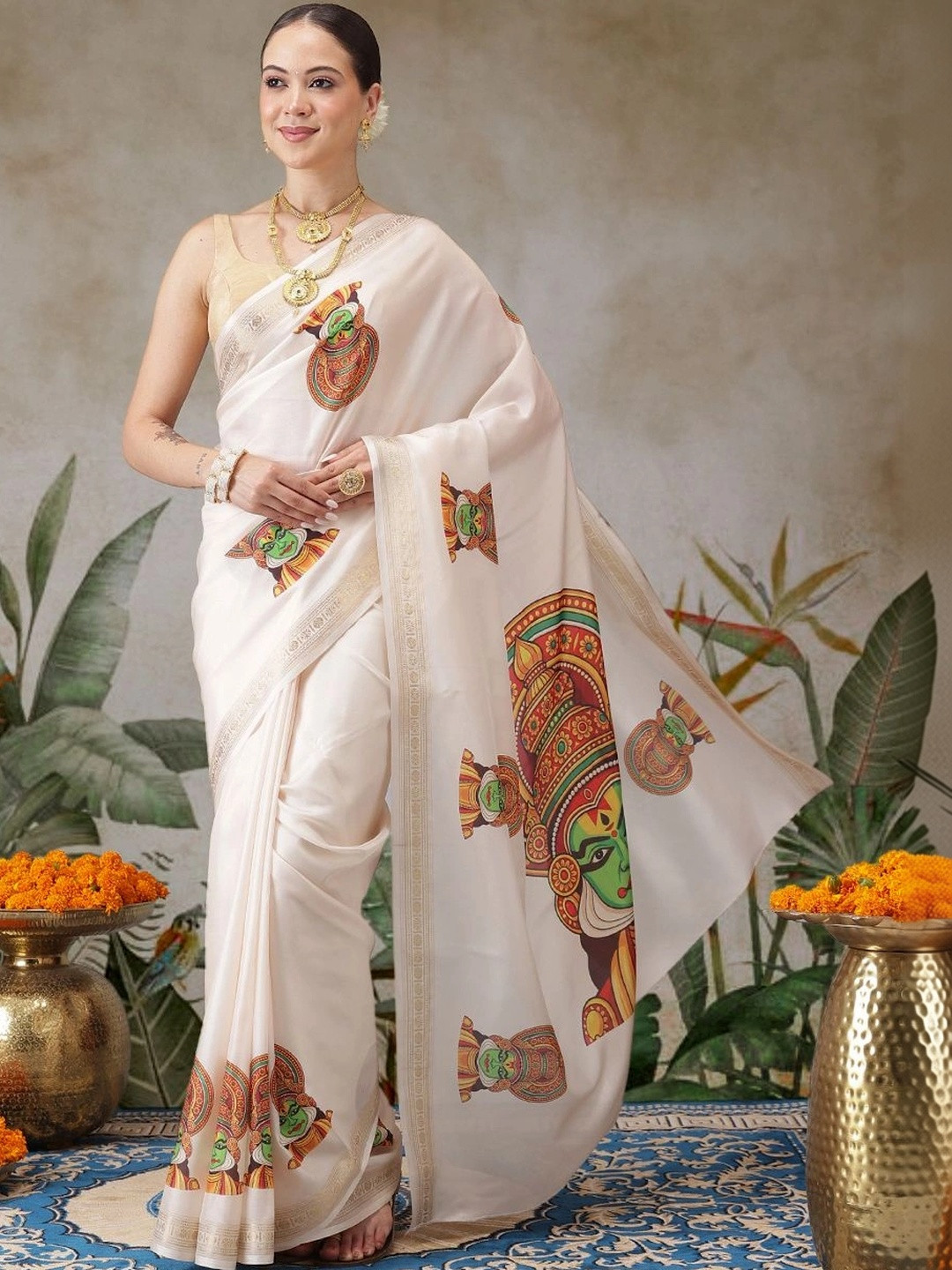 Silk Land Zari Art Silk Fusion Kasavu Saree