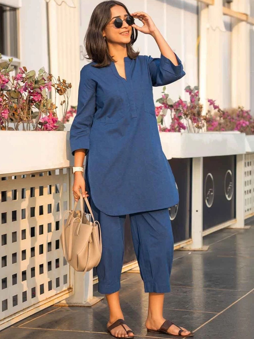 Surma Silver Hoops Navy Kurta Co-ord Set