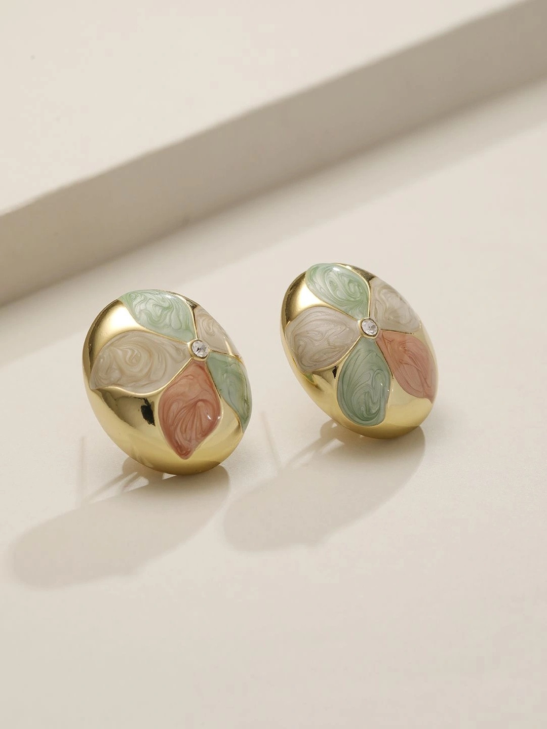 Saraf RS Jewellery 18k Gold Plated Floral Enamelled Anti-tarnish Stainless Steel Studs Earrings