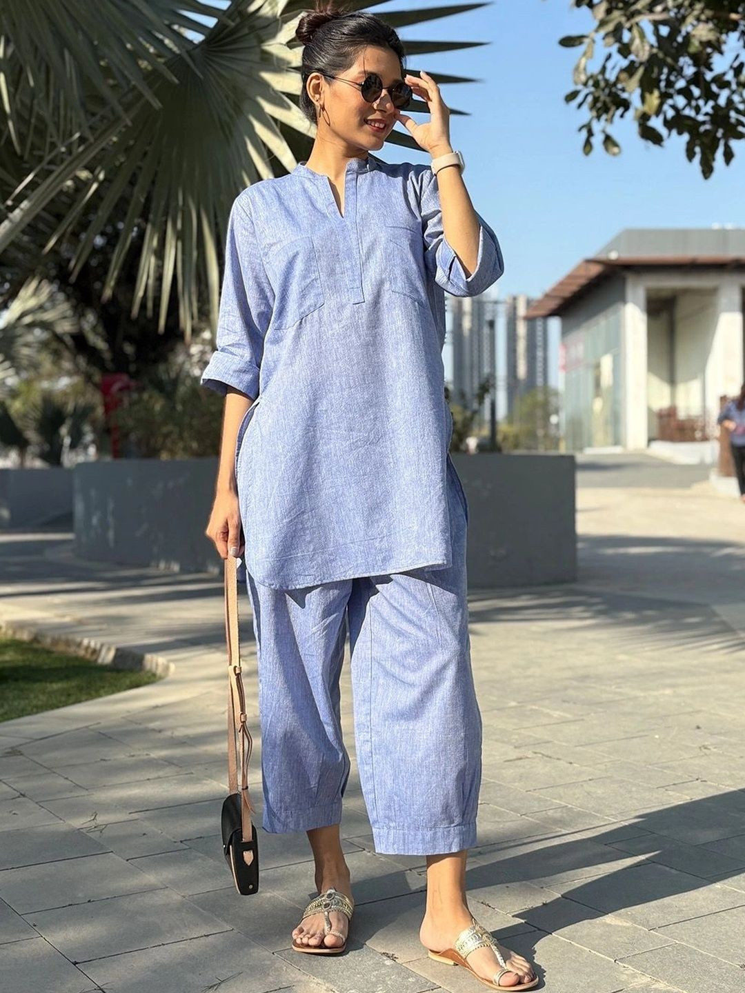 Surma Silver Hoops Blue Kurta Co-ord Set