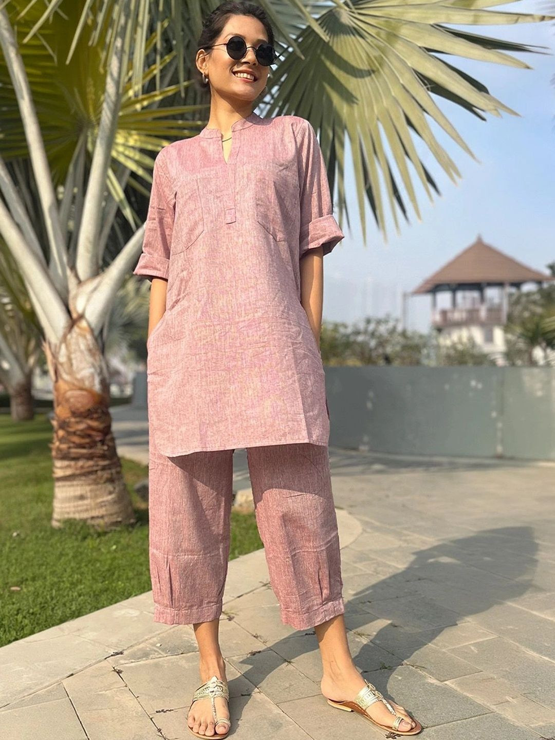 Surma Silver Hoops Burgundy Kurta Co-ord Set