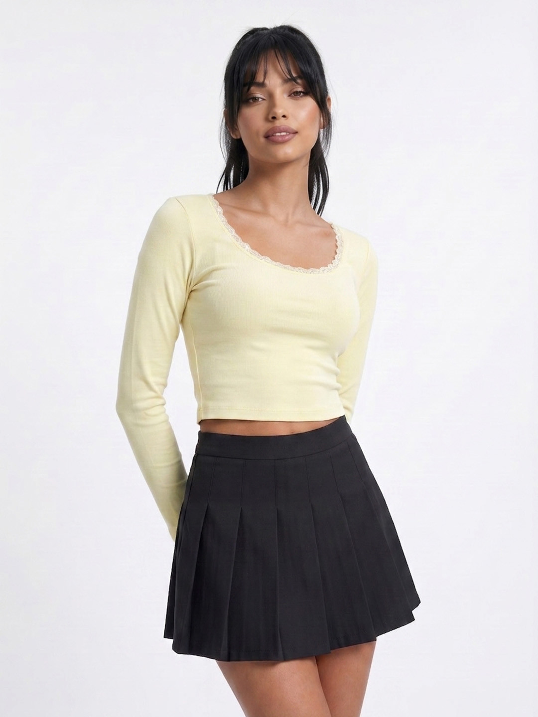 glitchez Lace Detail Bodycon Crop Top