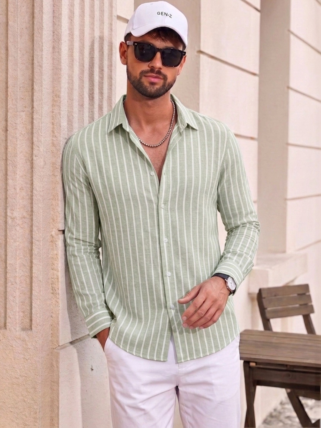 Zombom Men Standard Striped Casual Shirt