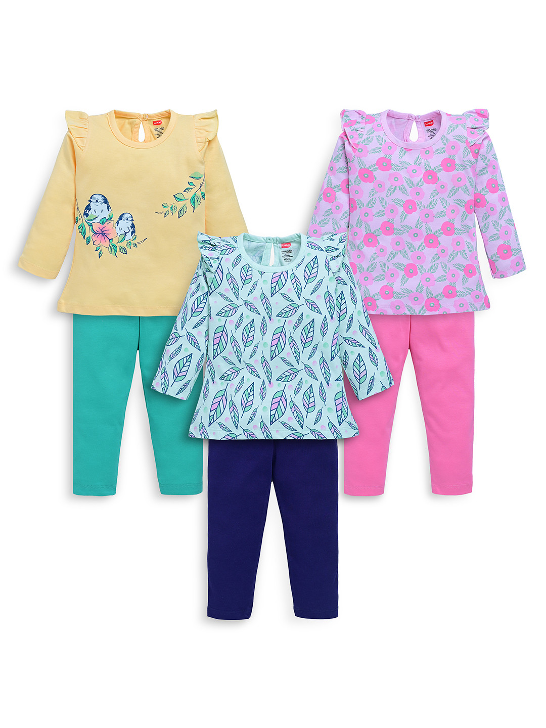 LuvLap Baby Girls Pack of 3 Regular Fit Cotton Full Sleeve Top Coset