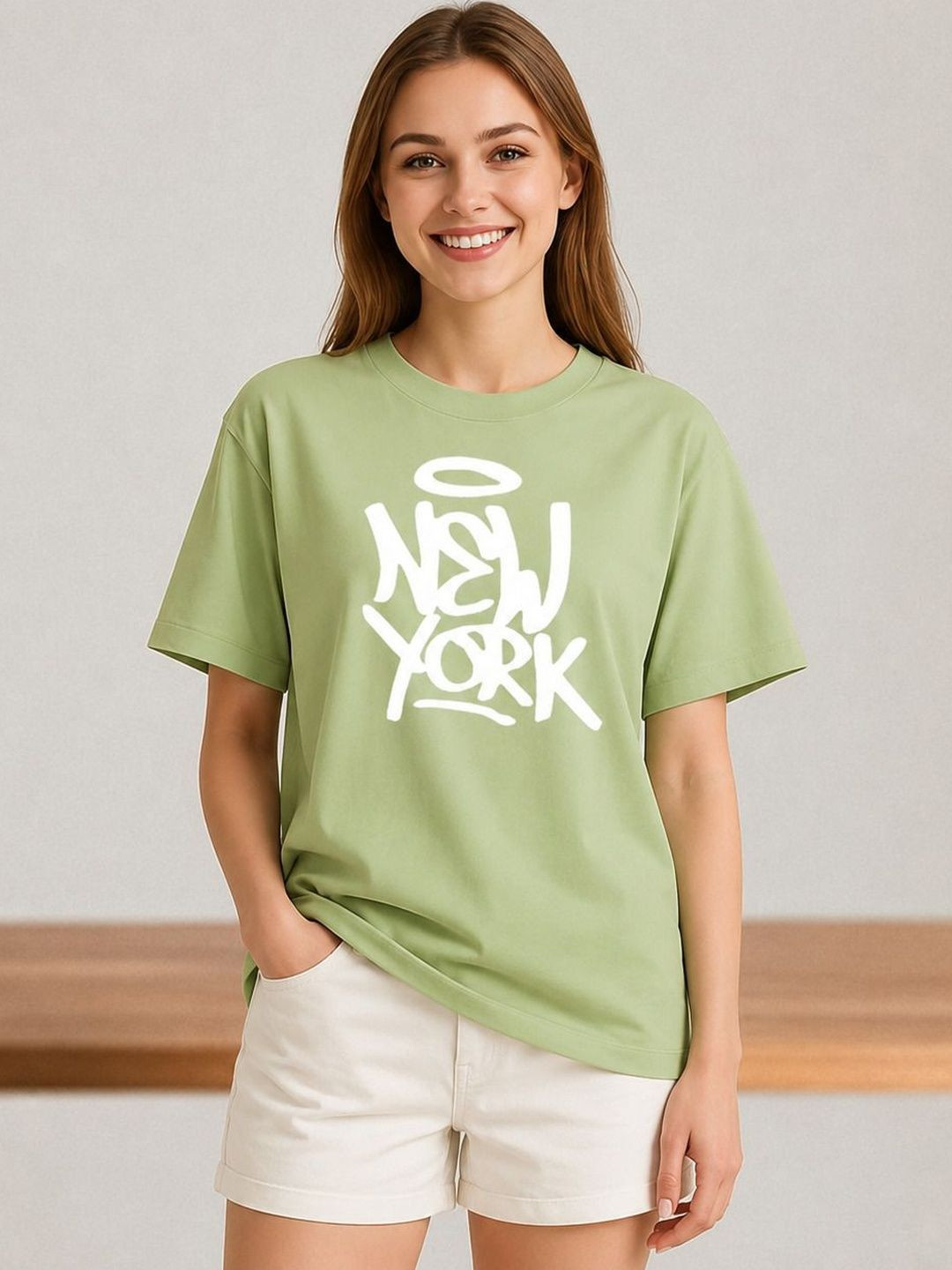 ELVIA Women Typography Printed T-shirt