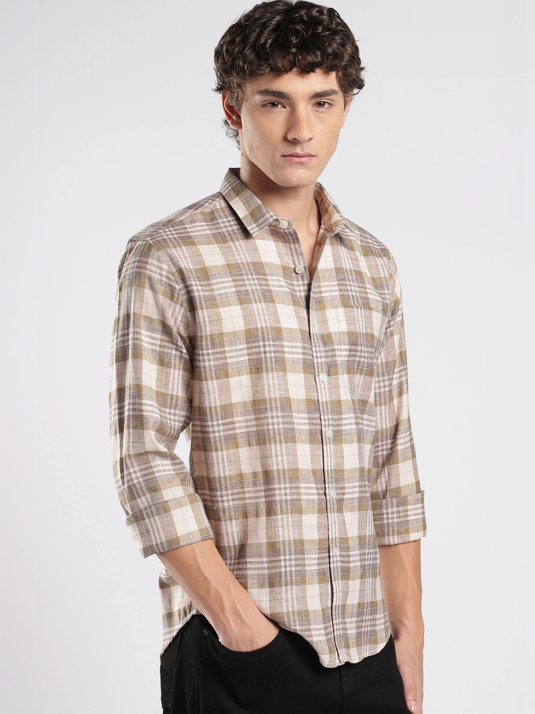 HERE&NOW Men Slim Fit Tartan Checks Checked Casual Shirt