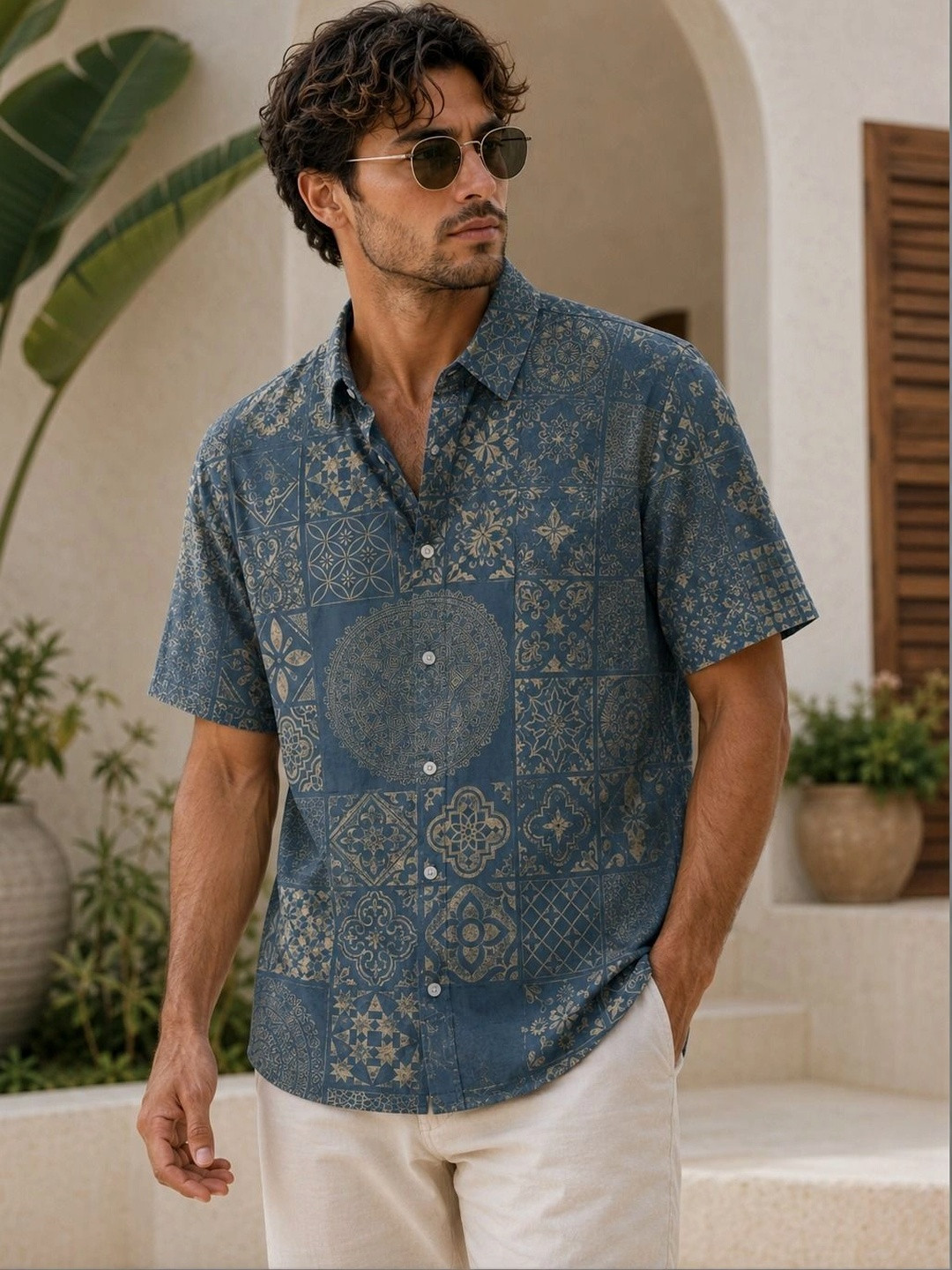 ASRA Men Comfort Printed Casual Spread Collar Shirt
