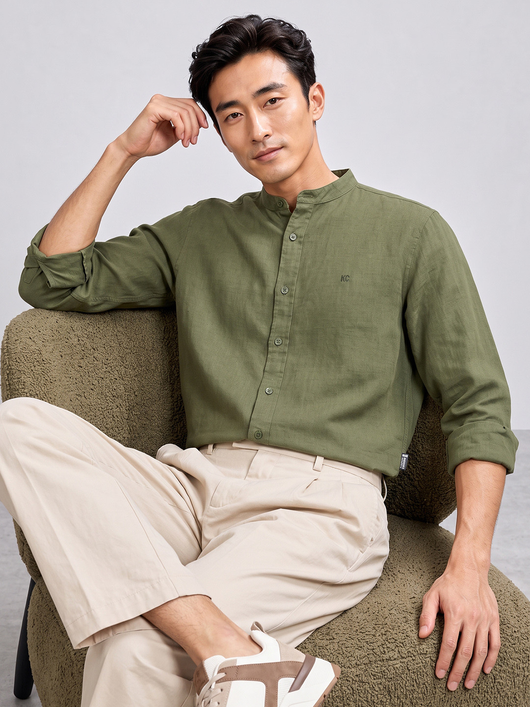 Kenneth Cole Slim Fit Cotton Linen Casual Shirt