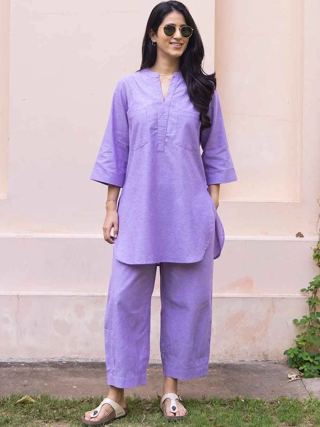 Surma Silver Hoops Lilac Kurta Co-ord Set