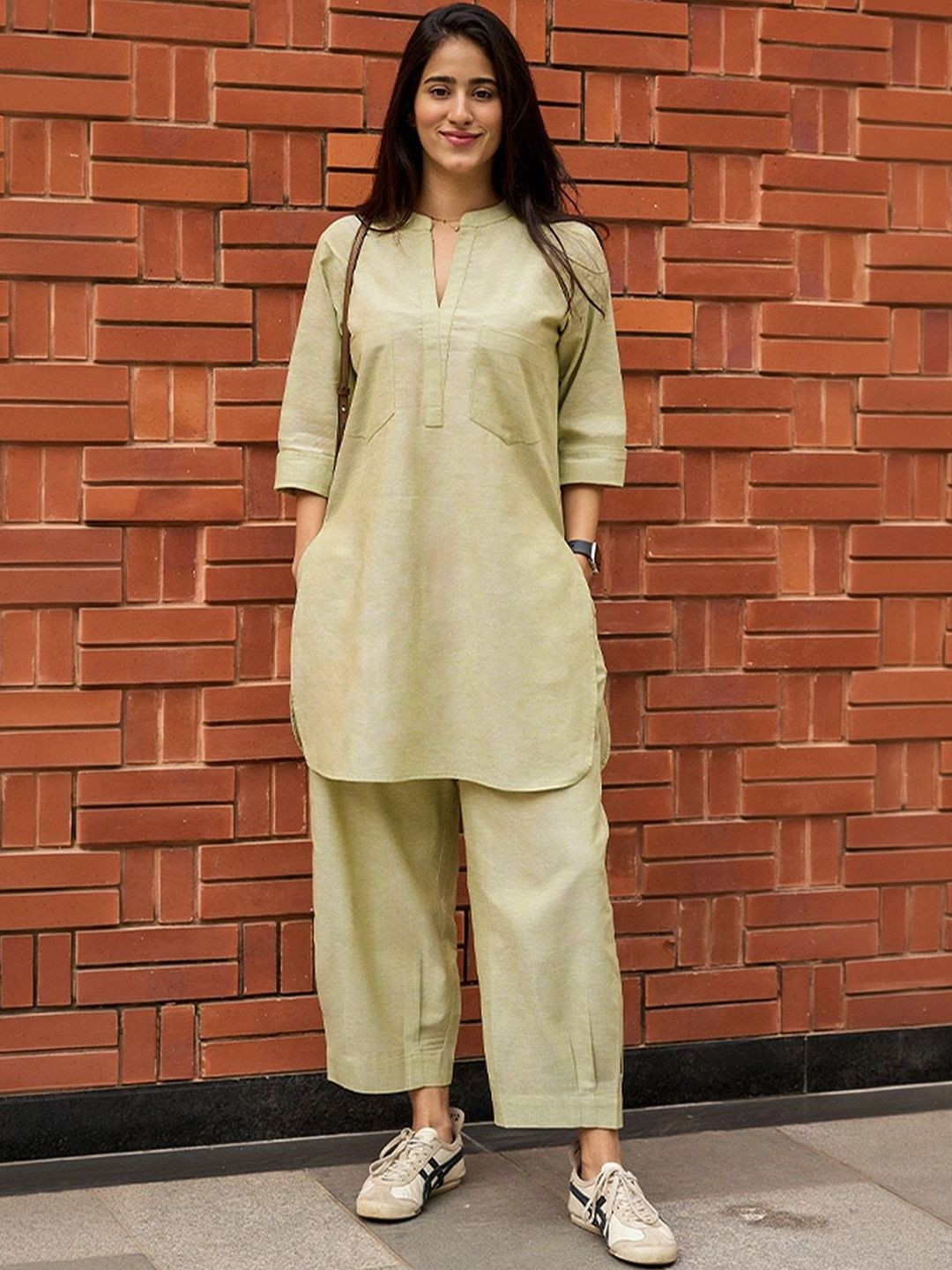 Surma Silver Hoops Sage Green Kurta Co-ord Set