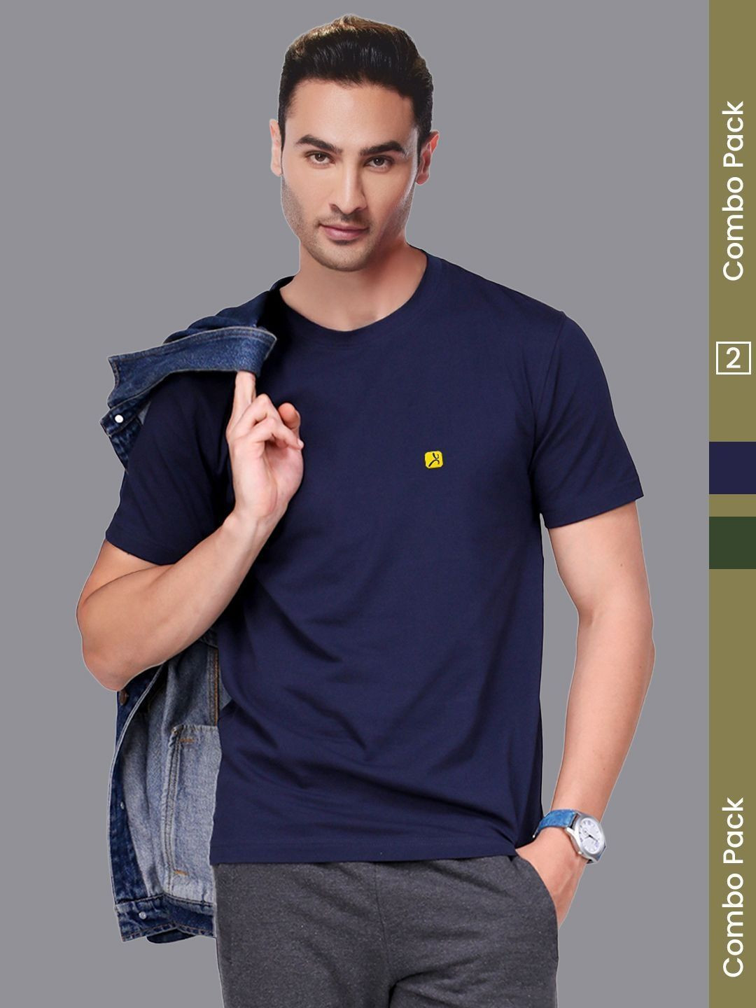 AMUL COMFY Pack Of 2 Printed Cotton Round Neck Half Sleeves T-Shirts