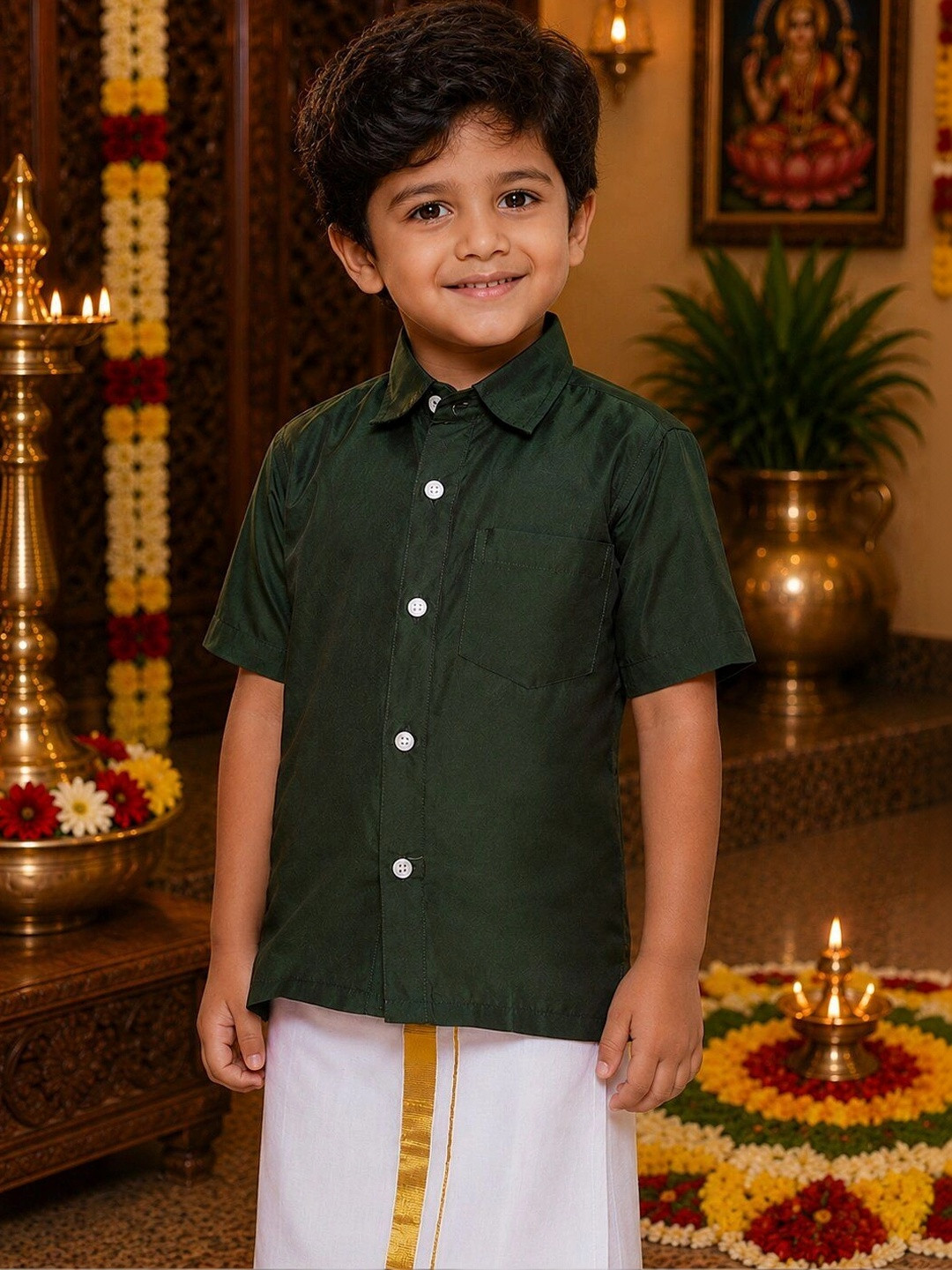 Sethukrishna Boys Green Classic Ethnic Shirt
