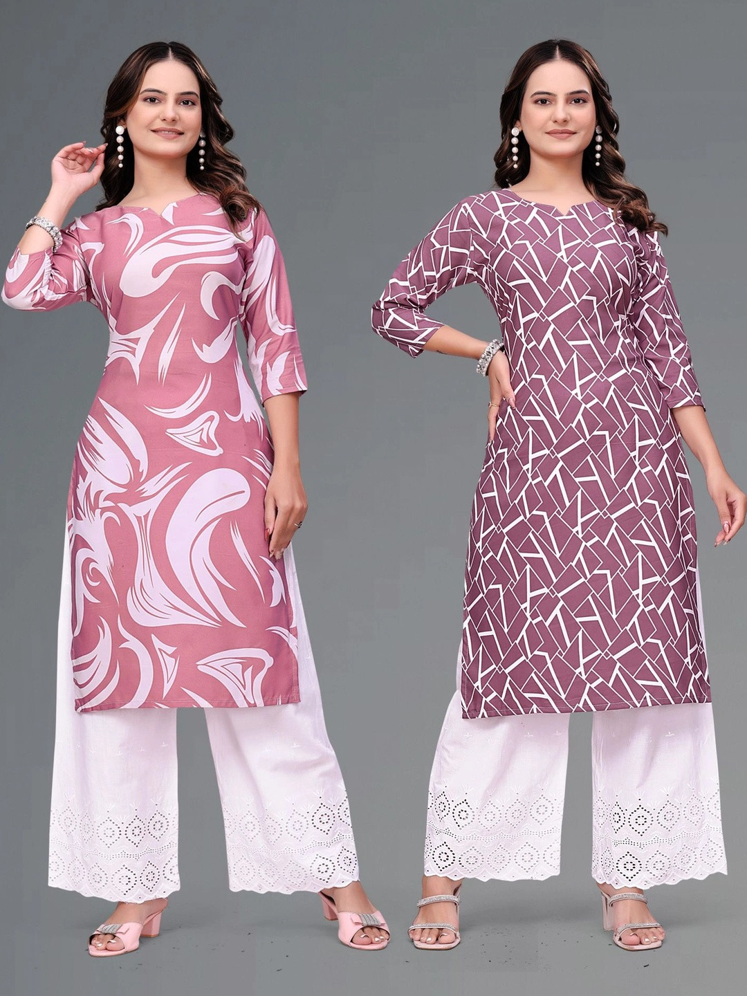 MANDIV FASHION 2 Pcs Printed Pure Crepe Kurti