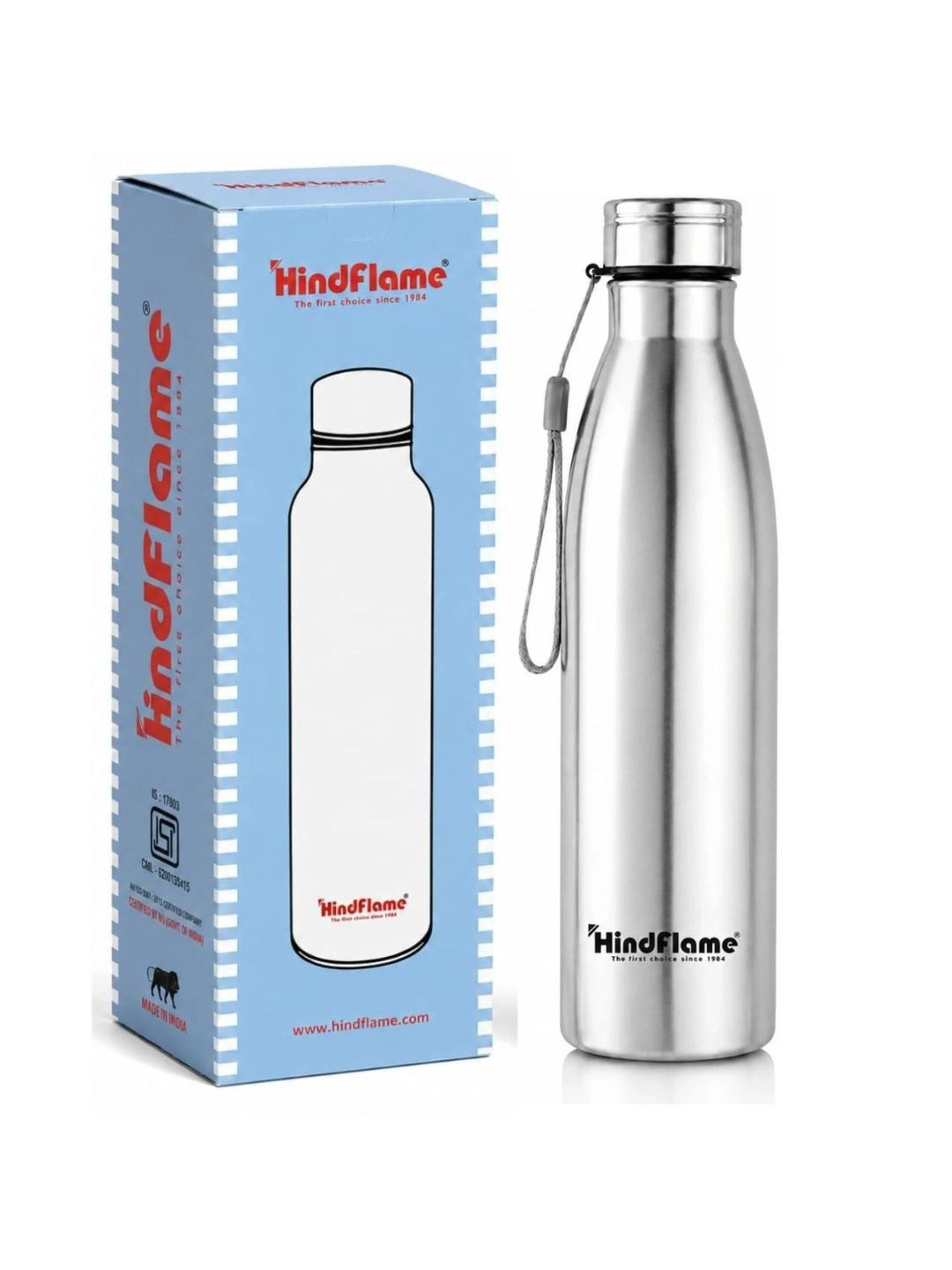 Hindflame Silver Pulse 900ml (Pack of 1) Stainless Steel Solid Water Bottle, ISI Marked