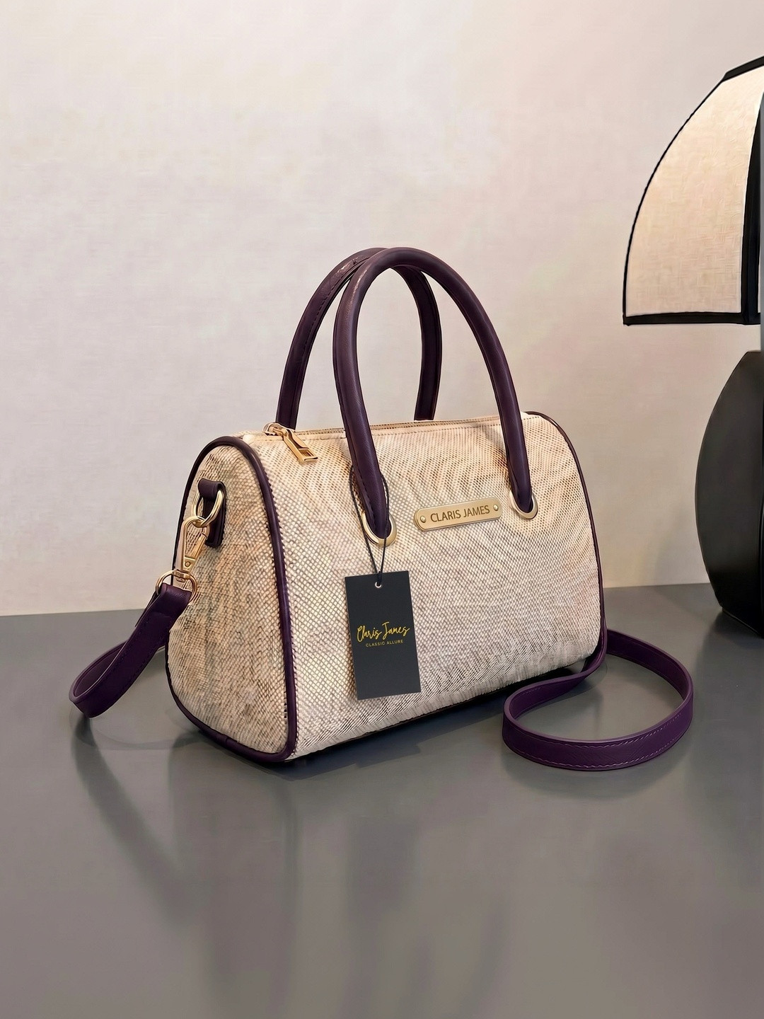 CLARIS JAMES Textured PU Structured Satchel