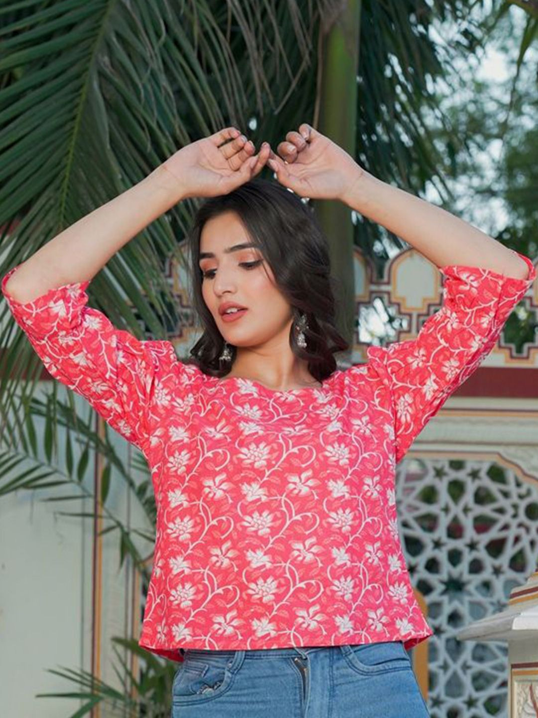 IKRASS Women Cotton Printed Square Neck Top